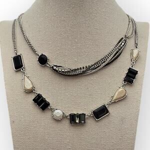 Black & Ivory Layered Silver Simply Vera Vera Wang Statement Necklace